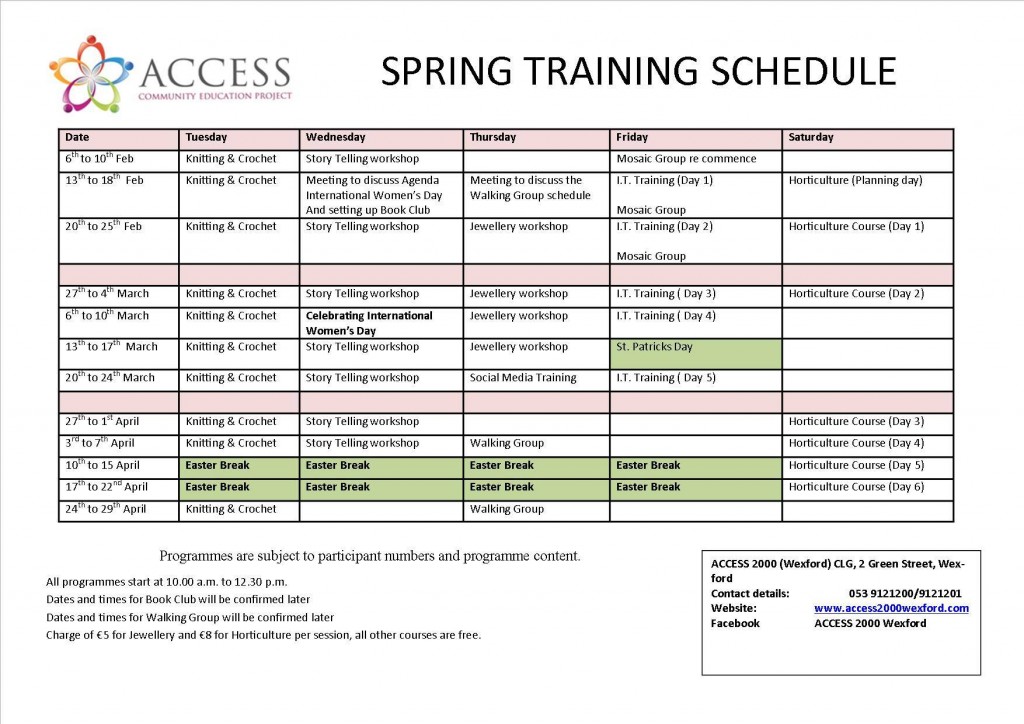 schedule spring 2017
